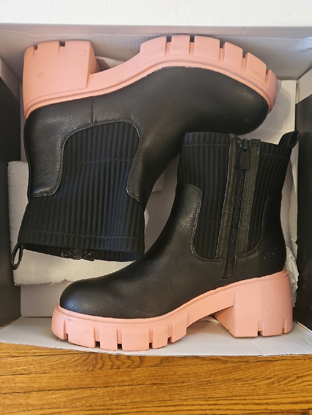 Torrid Black Ankle Boots with Pink Lug Platform
